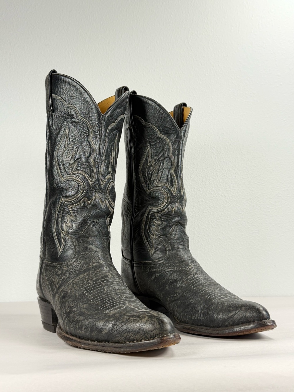 Vintage Tony Lama Men's Gold Label Cowboy Boots Size 8 D Shrunken Bull Shoulder